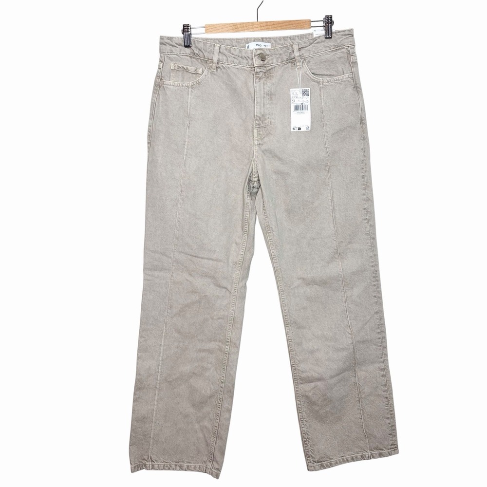 MNG Mango Straight Mid Rise Full Length Jeans Beige Womens Size 10 100% Cotton